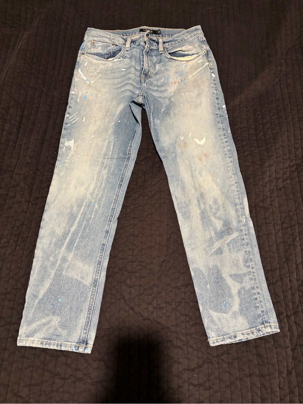 Lauren Ralph Lauren Light Blue Denim Boyfriend Jeans with Paint Splotches